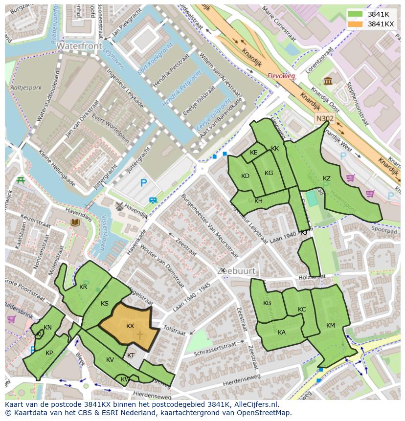 Afbeelding van het postcodegebied 3841 KX op de kaart.