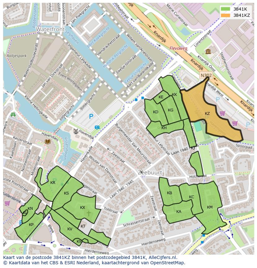 Afbeelding van het postcodegebied 3841 KZ op de kaart.