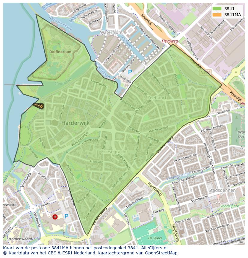 Afbeelding van het postcodegebied 3841 MA op de kaart.