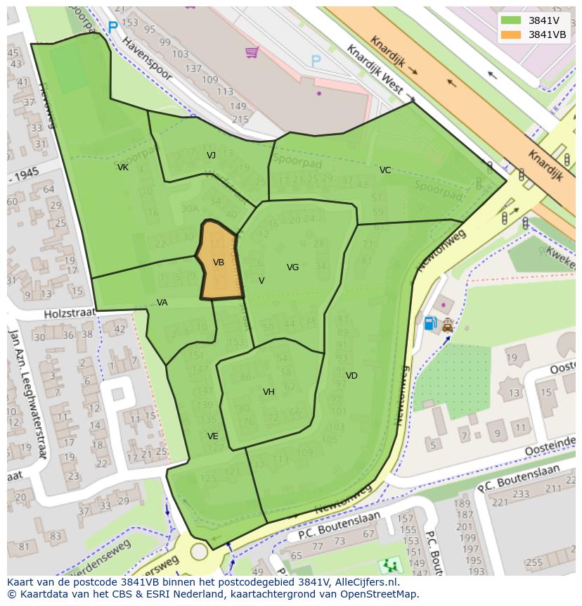 Afbeelding van het postcodegebied 3841 VB op de kaart.
