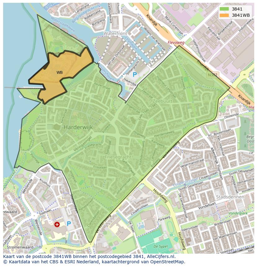 Afbeelding van het postcodegebied 3841 WB op de kaart.