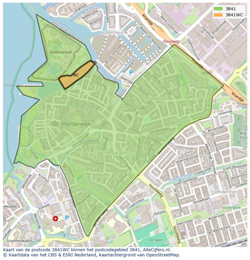Afbeelding van het postcodegebied 3841 WC op de kaart.