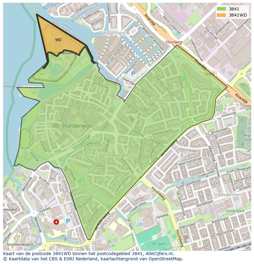 Afbeelding van het postcodegebied 3841 WD op de kaart.