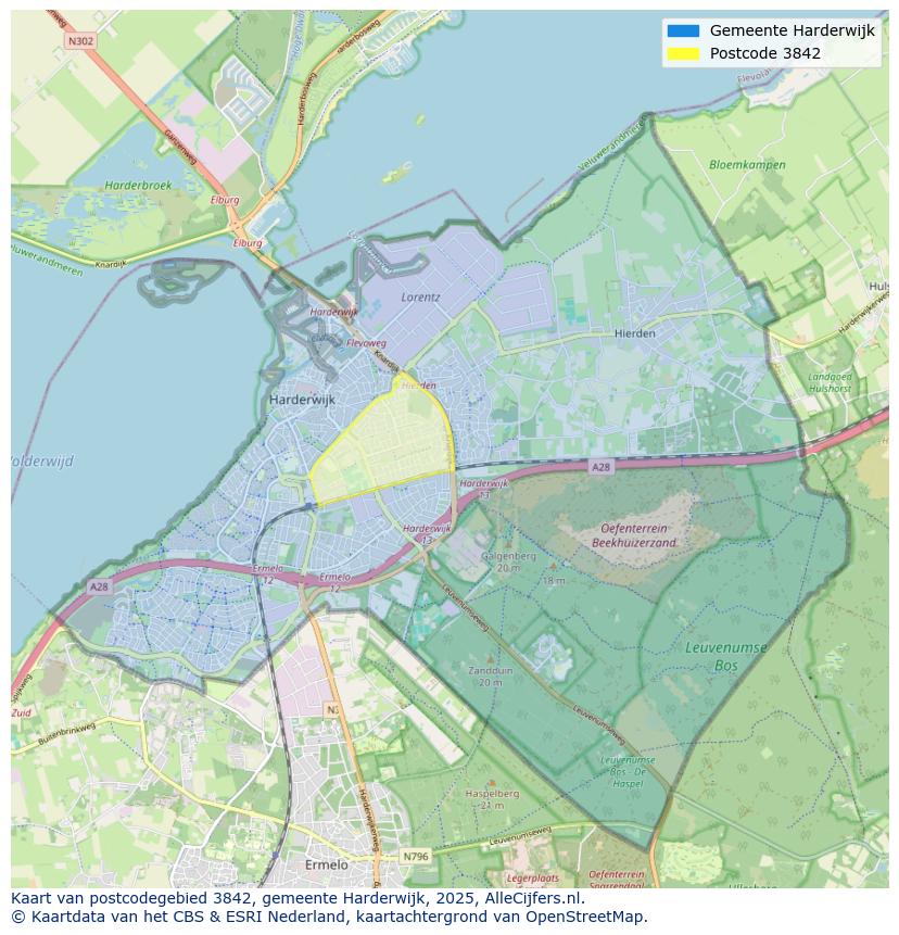 Afbeelding van het postcodegebied 3842 op de kaart.
