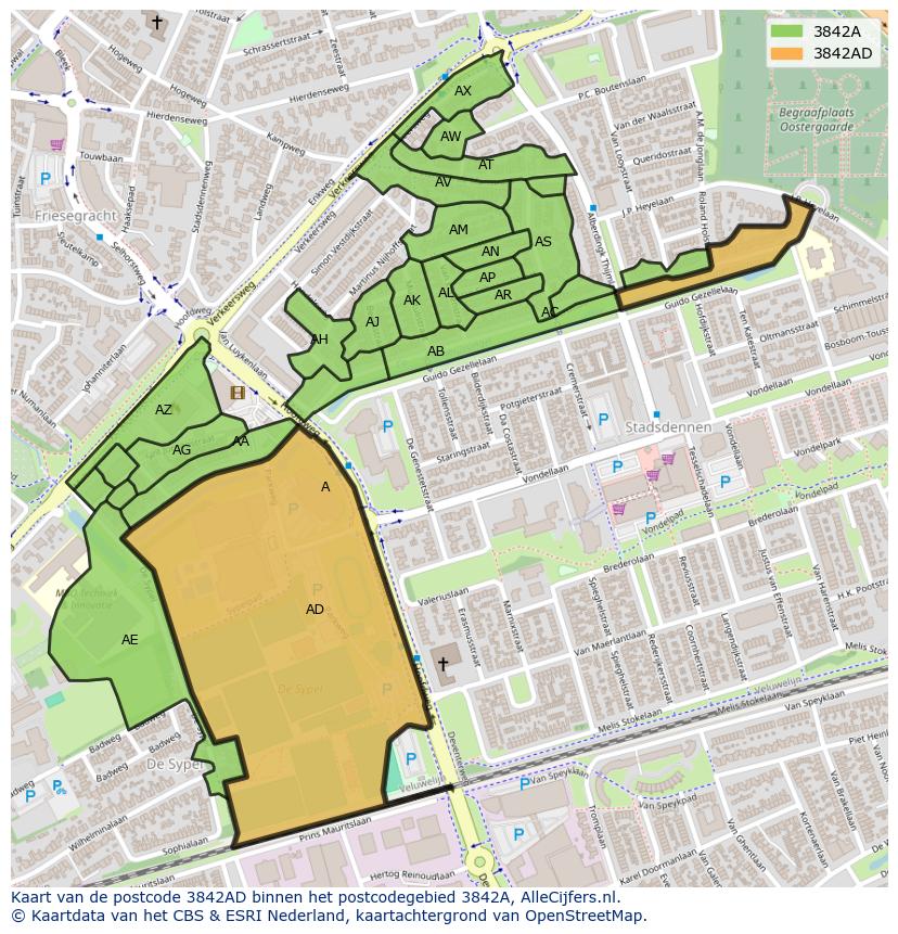 Afbeelding van het postcodegebied 3842 AD op de kaart.