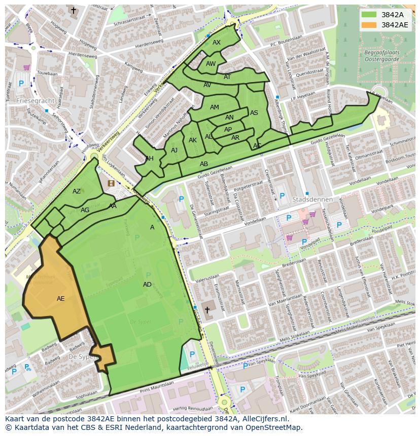 Afbeelding van het postcodegebied 3842 AE op de kaart.