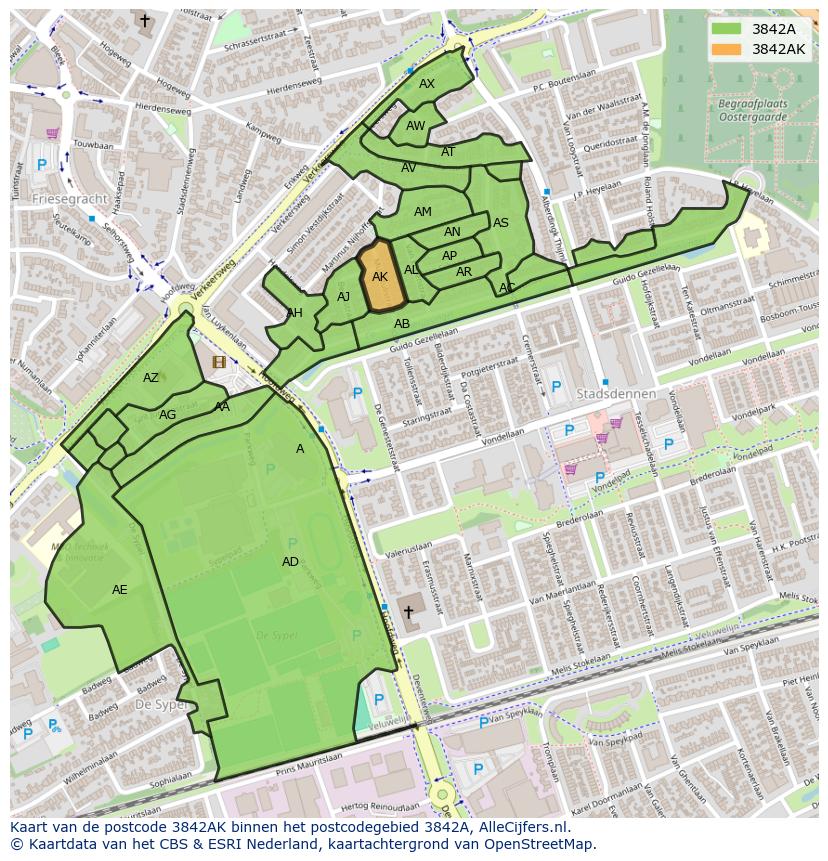 Afbeelding van het postcodegebied 3842 AK op de kaart.