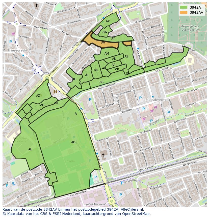 Afbeelding van het postcodegebied 3842 AV op de kaart.