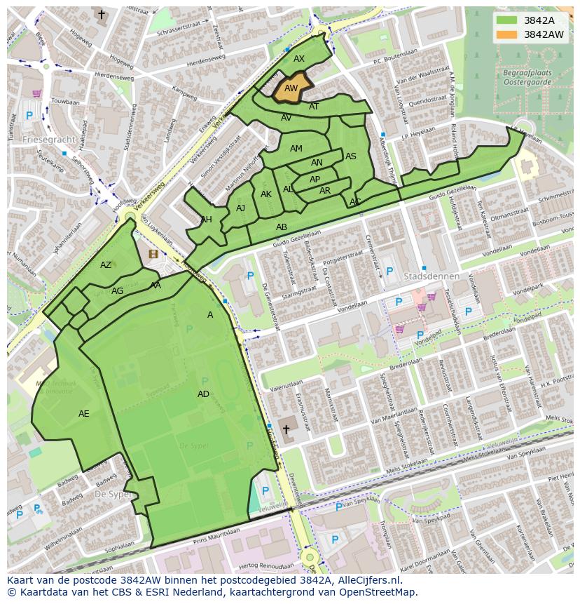 Afbeelding van het postcodegebied 3842 AW op de kaart.