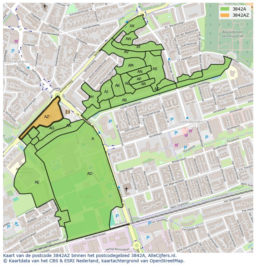 Afbeelding van het postcodegebied 3842 AZ op de kaart.