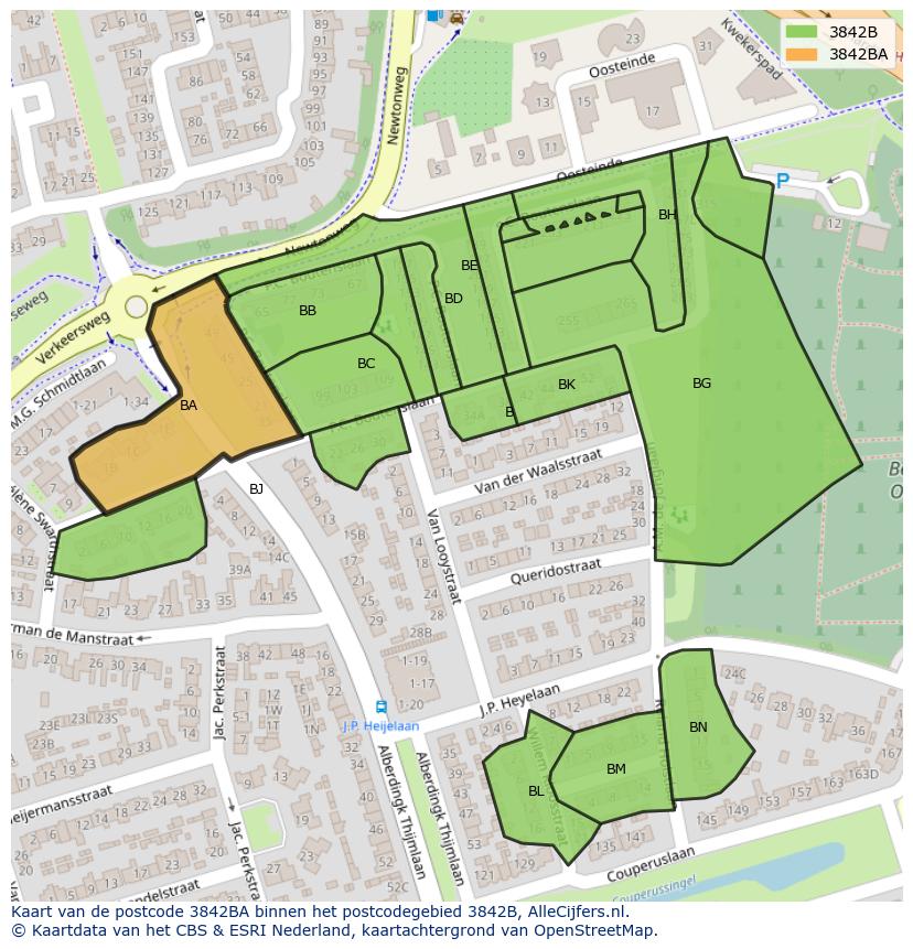 Afbeelding van het postcodegebied 3842 BA op de kaart.