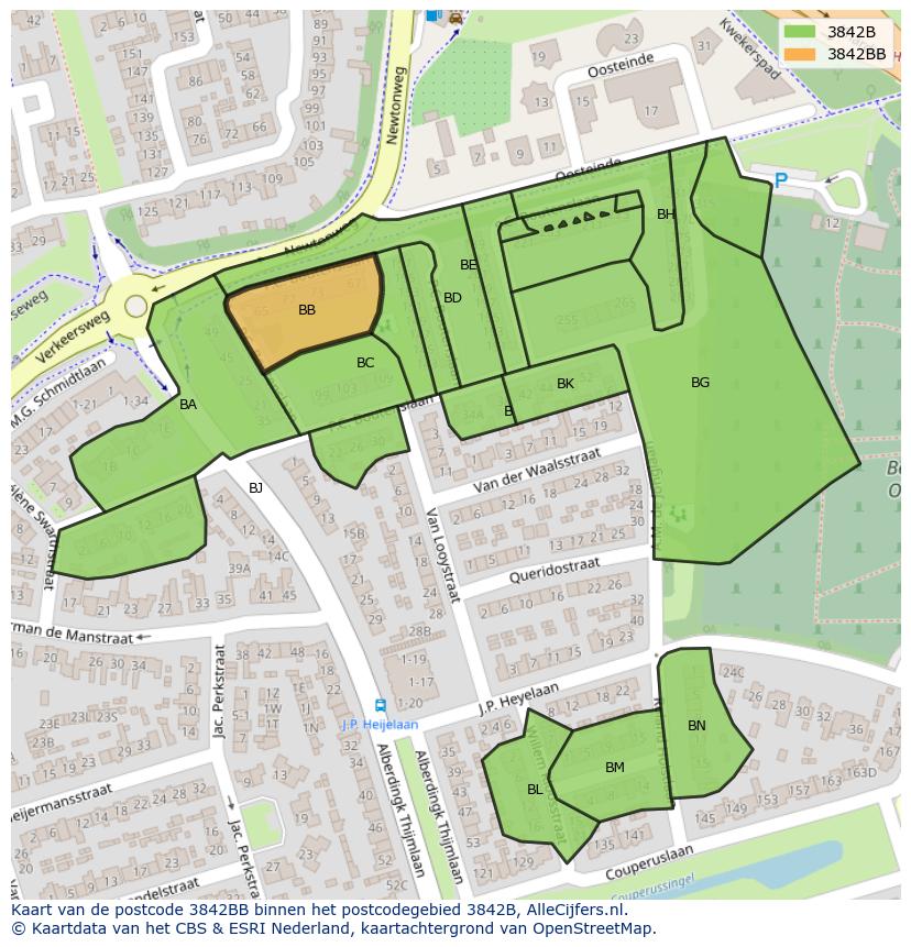 Afbeelding van het postcodegebied 3842 BB op de kaart.