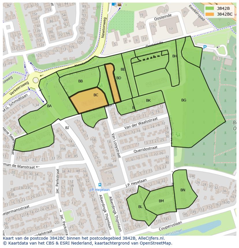 Afbeelding van het postcodegebied 3842 BC op de kaart.