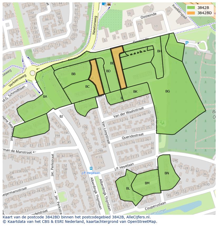 Afbeelding van het postcodegebied 3842 BD op de kaart.