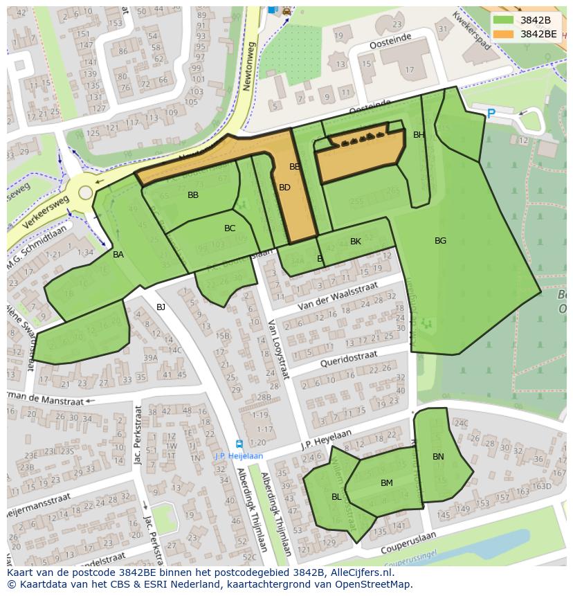 Afbeelding van het postcodegebied 3842 BE op de kaart.