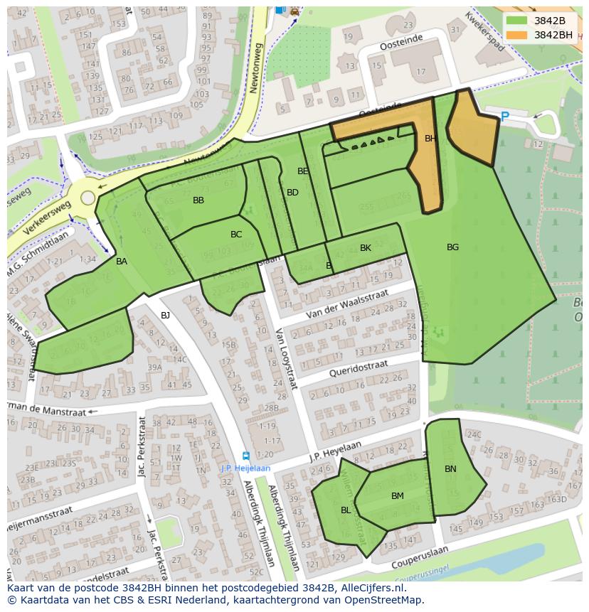 Afbeelding van het postcodegebied 3842 BH op de kaart.