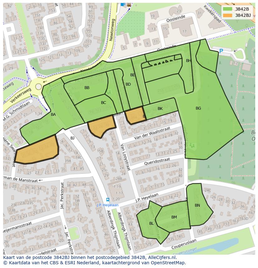 Afbeelding van het postcodegebied 3842 BJ op de kaart.