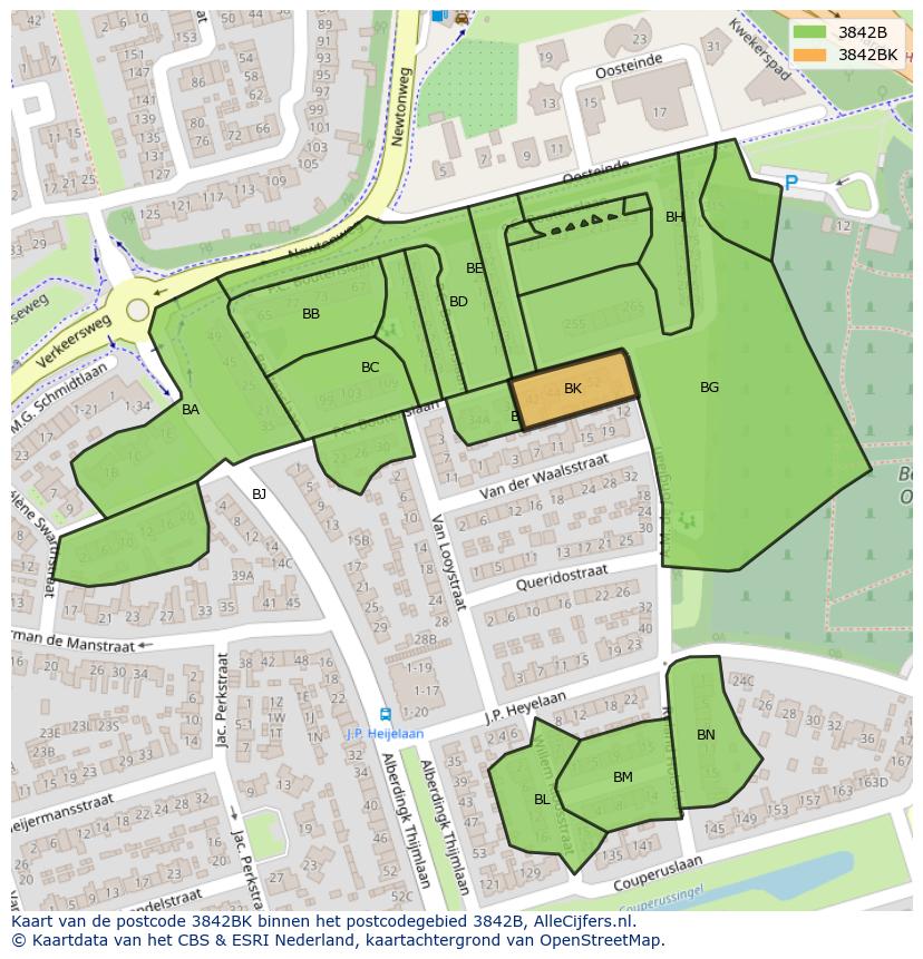 Afbeelding van het postcodegebied 3842 BK op de kaart.