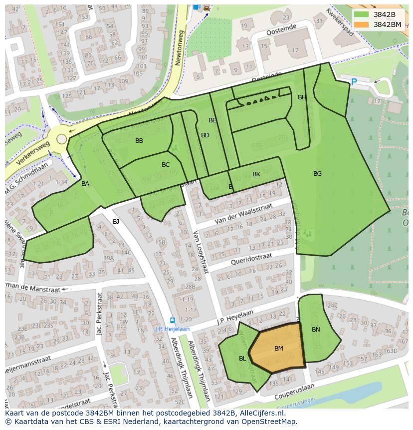 Afbeelding van het postcodegebied 3842 BM op de kaart.
