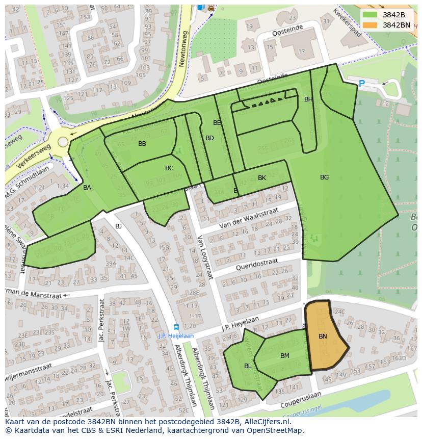 Afbeelding van het postcodegebied 3842 BN op de kaart.