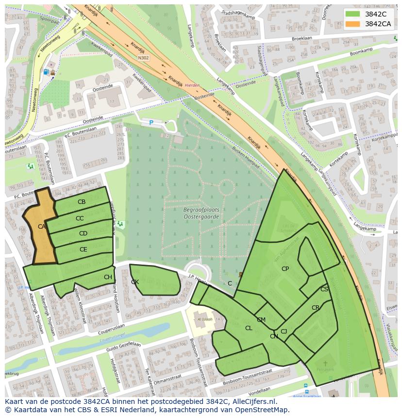 Afbeelding van het postcodegebied 3842 CA op de kaart.