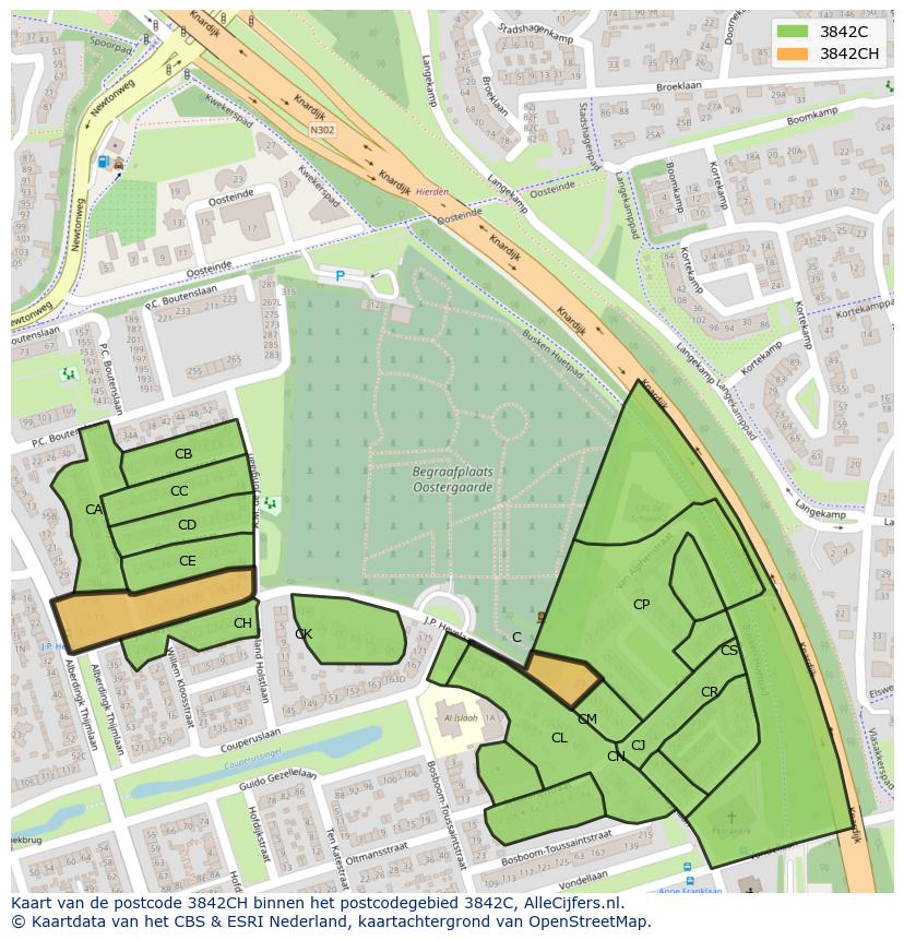 Afbeelding van het postcodegebied 3842 CH op de kaart.