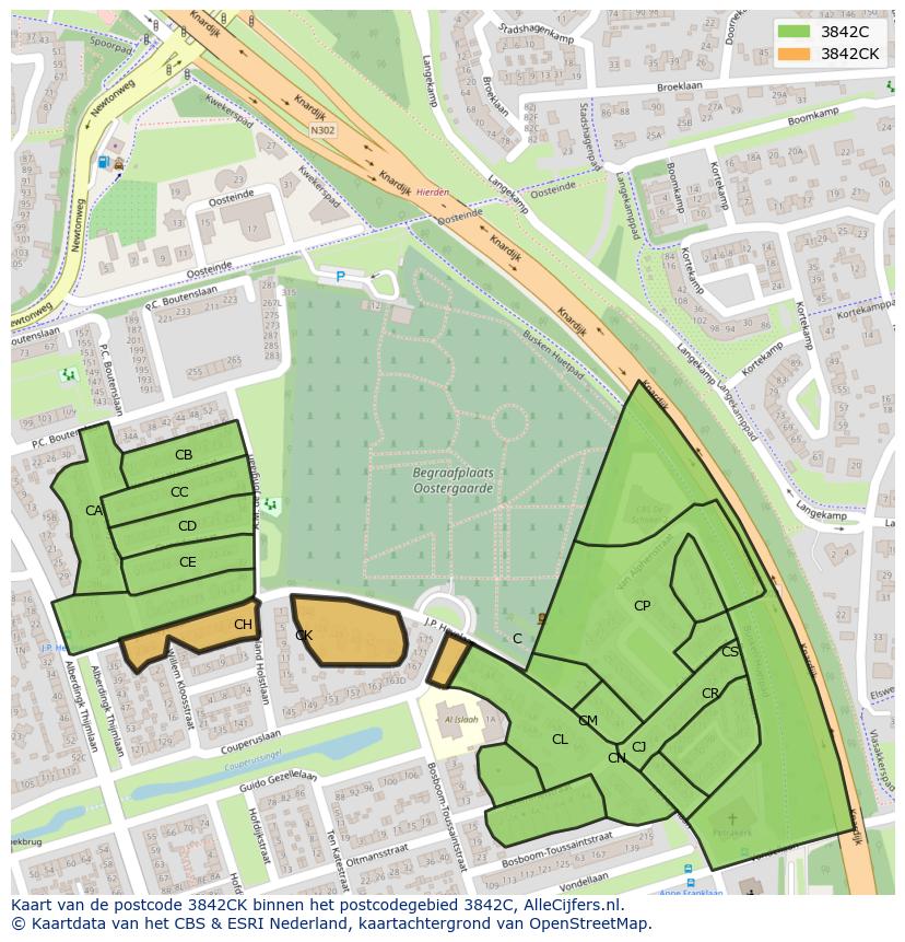 Afbeelding van het postcodegebied 3842 CK op de kaart.