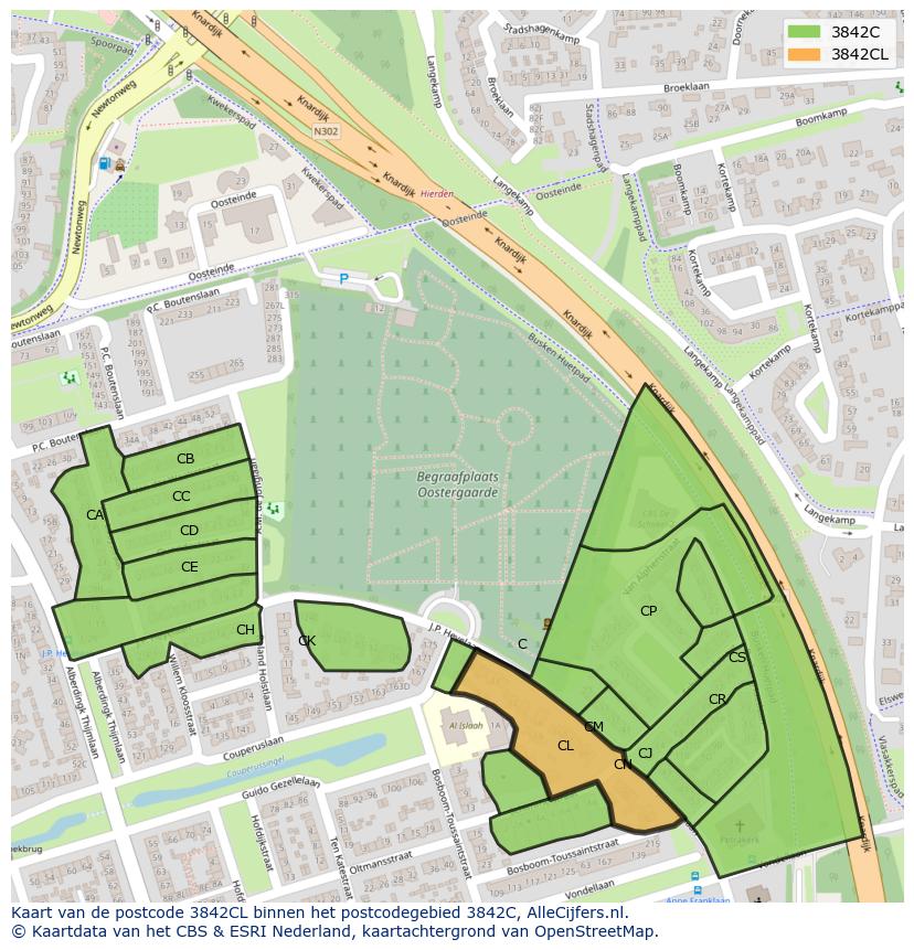 Afbeelding van het postcodegebied 3842 CL op de kaart.