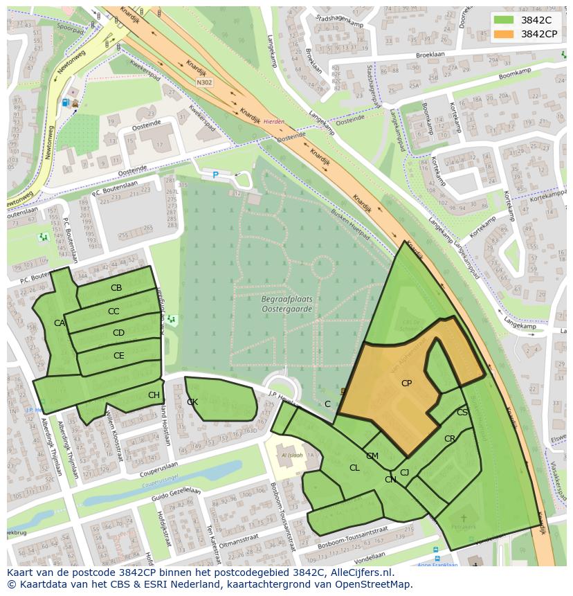 Afbeelding van het postcodegebied 3842 CP op de kaart.