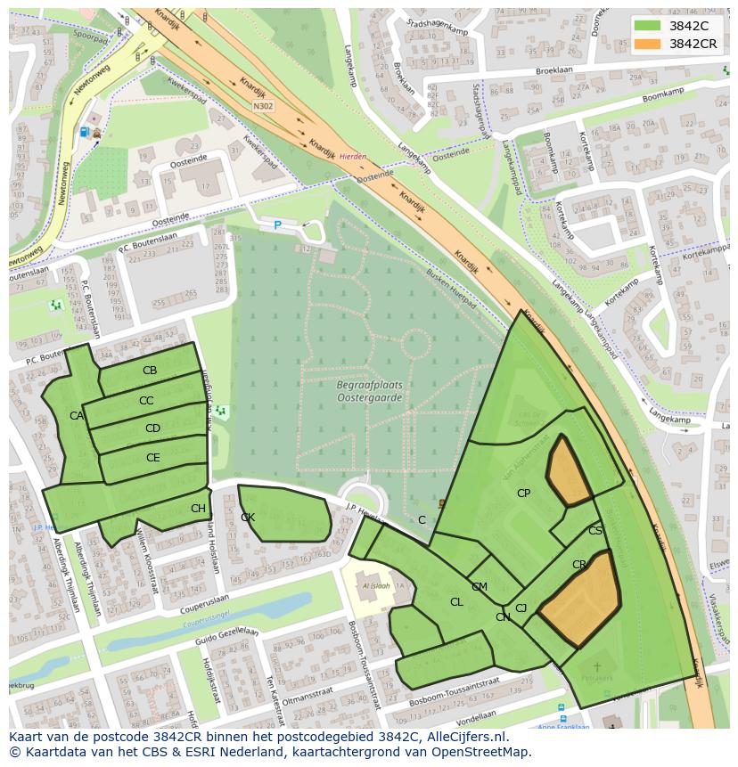 Afbeelding van het postcodegebied 3842 CR op de kaart.