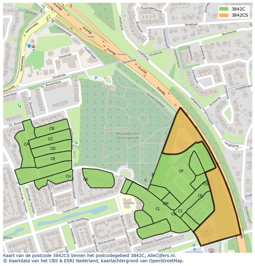 Afbeelding van het postcodegebied 3842 CS op de kaart.