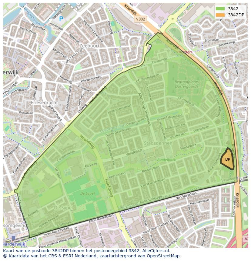 Afbeelding van het postcodegebied 3842 DP op de kaart.