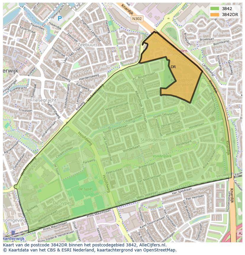 Afbeelding van het postcodegebied 3842 DR op de kaart.