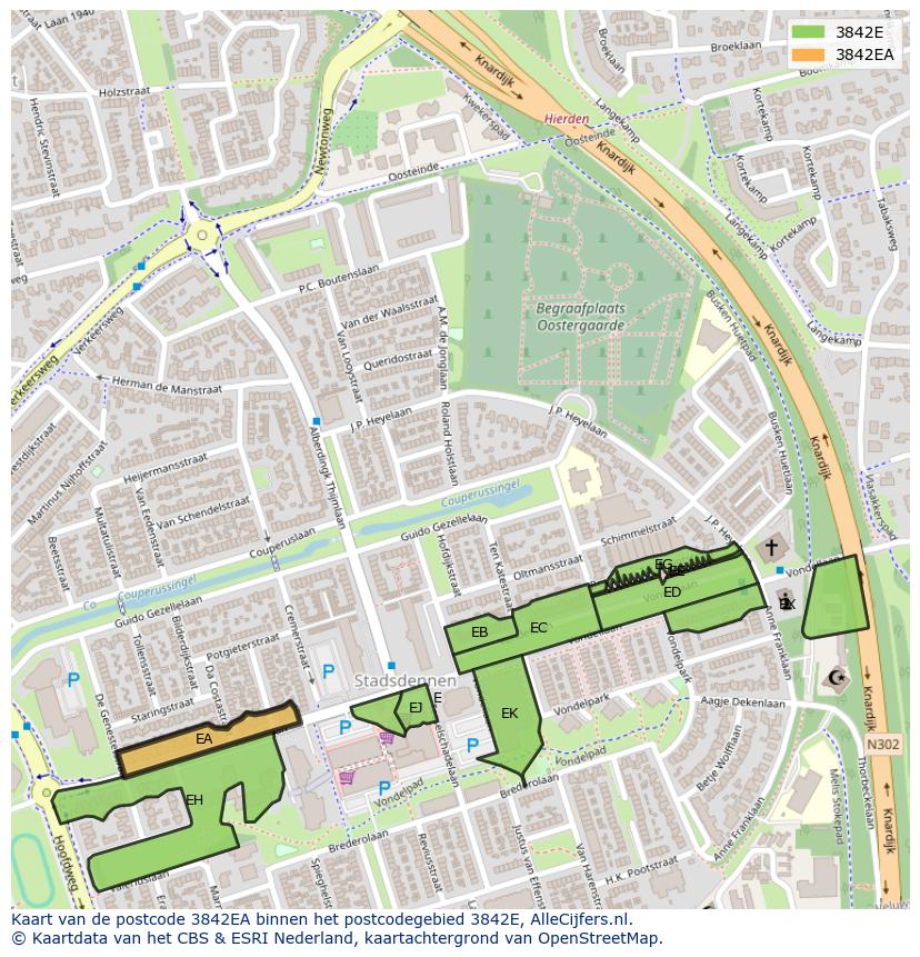 Afbeelding van het postcodegebied 3842 EA op de kaart.