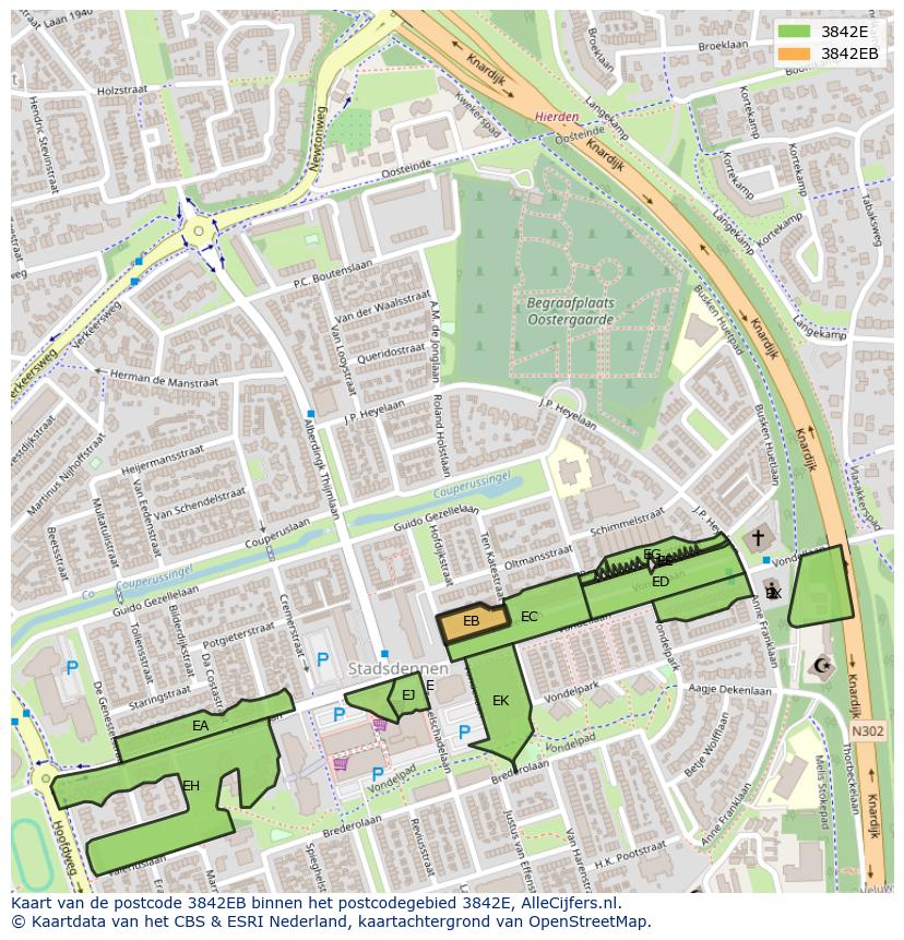Afbeelding van het postcodegebied 3842 EB op de kaart.