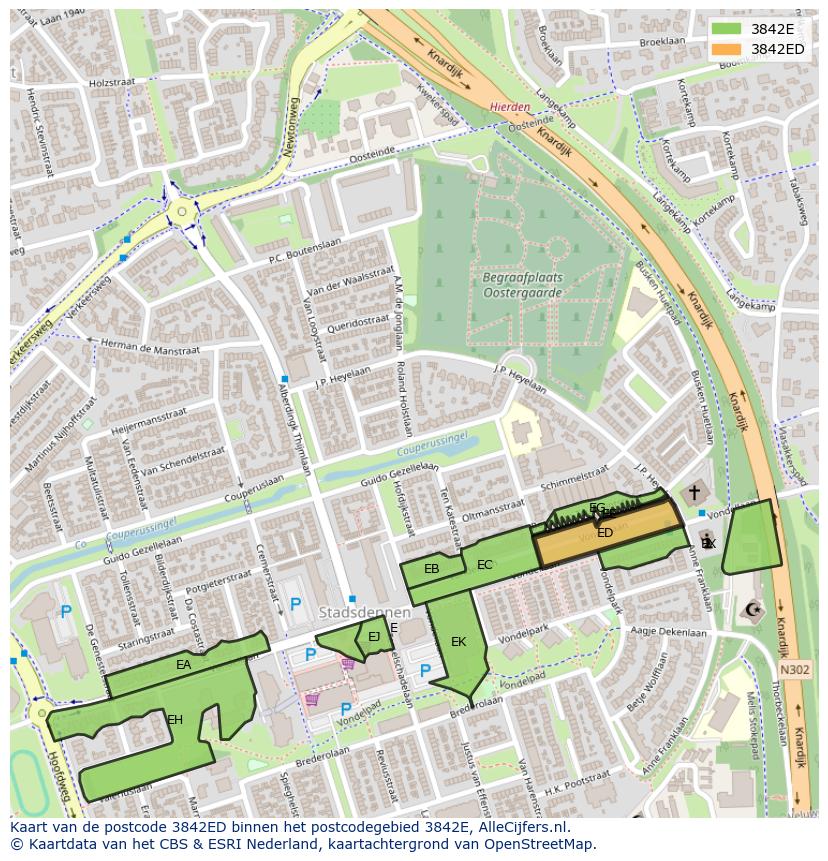 Afbeelding van het postcodegebied 3842 ED op de kaart.