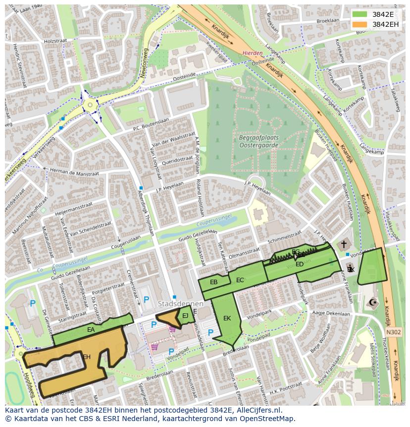 Afbeelding van het postcodegebied 3842 EH op de kaart.