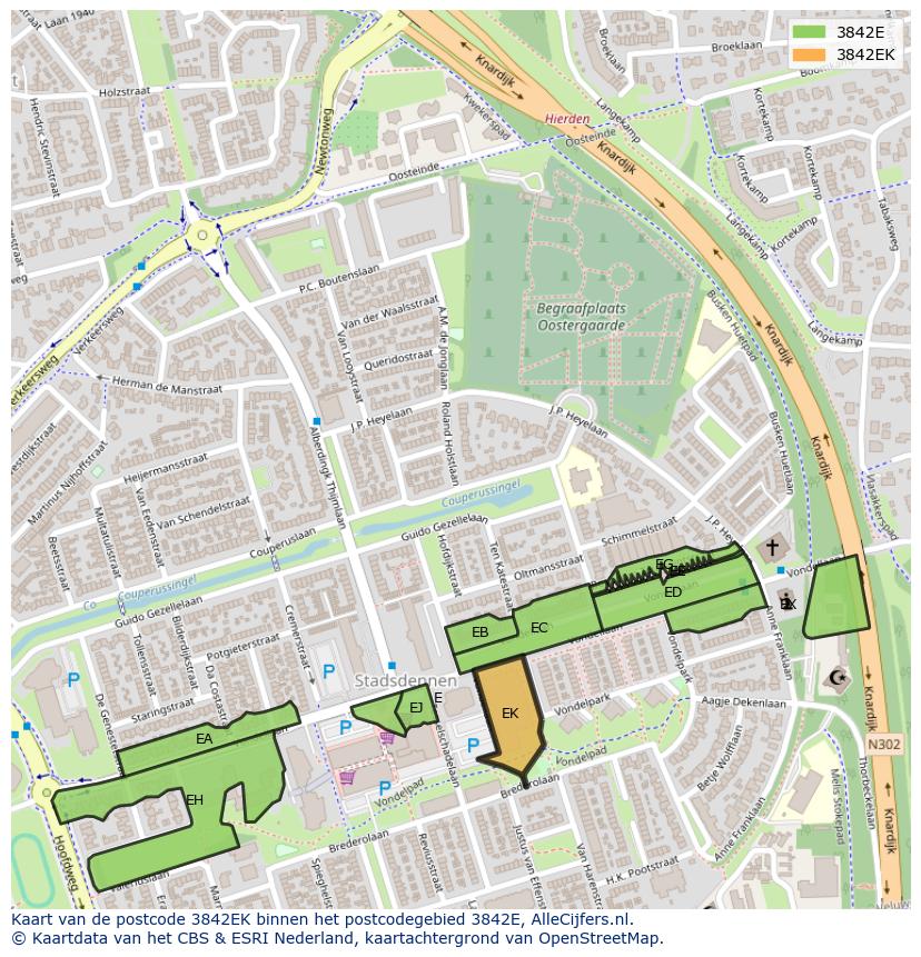 Afbeelding van het postcodegebied 3842 EK op de kaart.