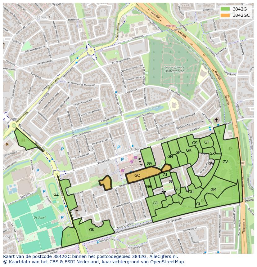 Afbeelding van het postcodegebied 3842 GC op de kaart.