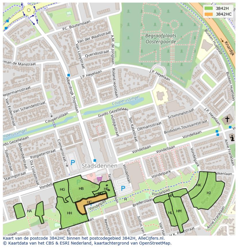 Afbeelding van het postcodegebied 3842 HC op de kaart.