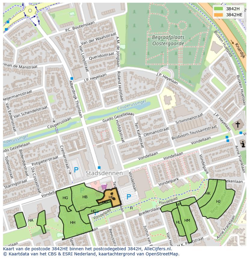 Afbeelding van het postcodegebied 3842 HE op de kaart.
