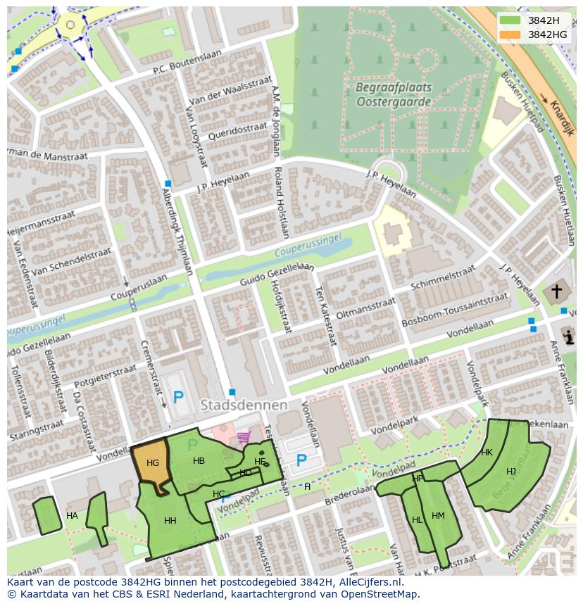 Afbeelding van het postcodegebied 3842 HG op de kaart.
