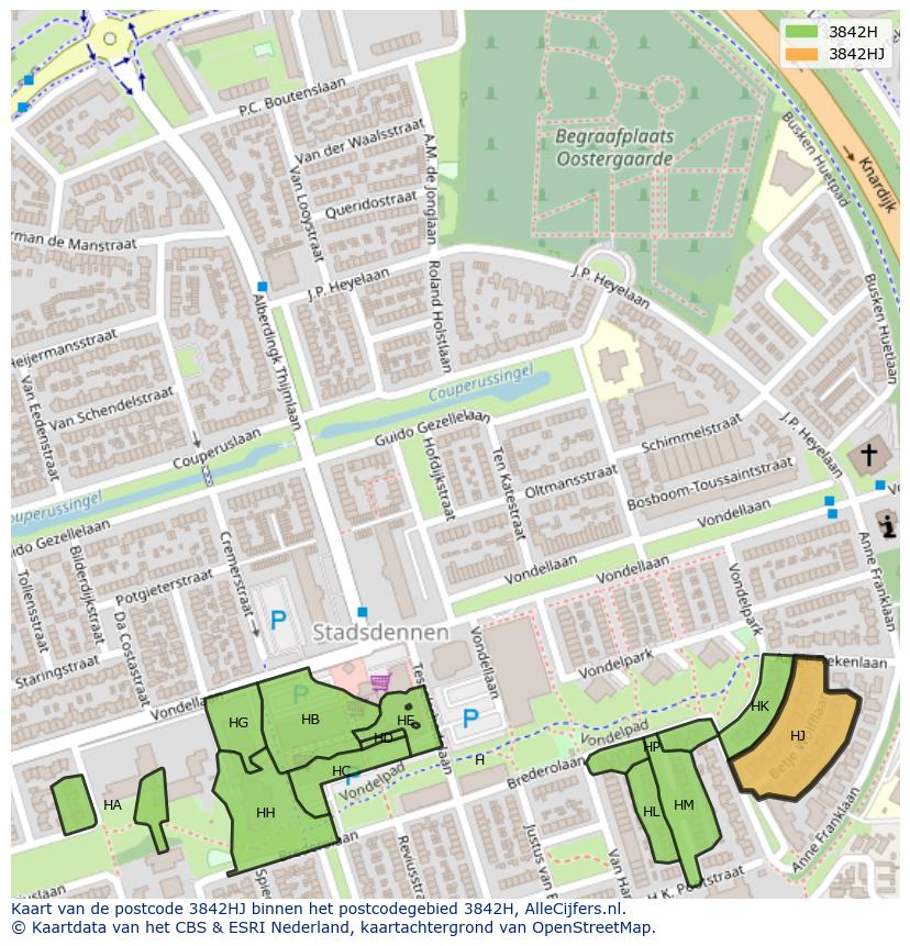 Afbeelding van het postcodegebied 3842 HJ op de kaart.