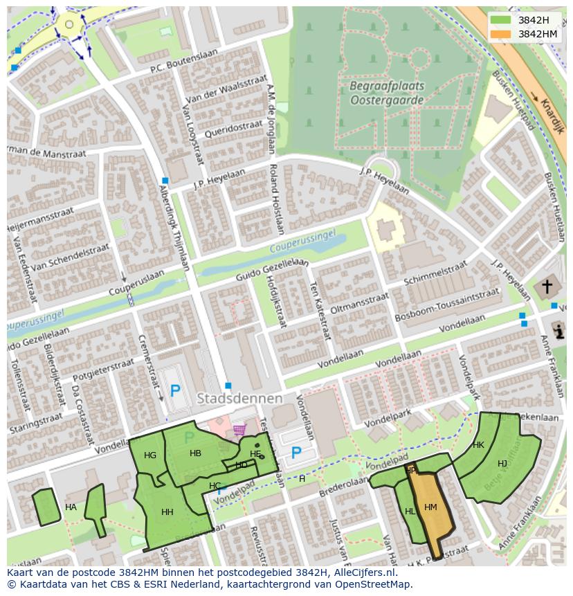 Afbeelding van het postcodegebied 3842 HM op de kaart.