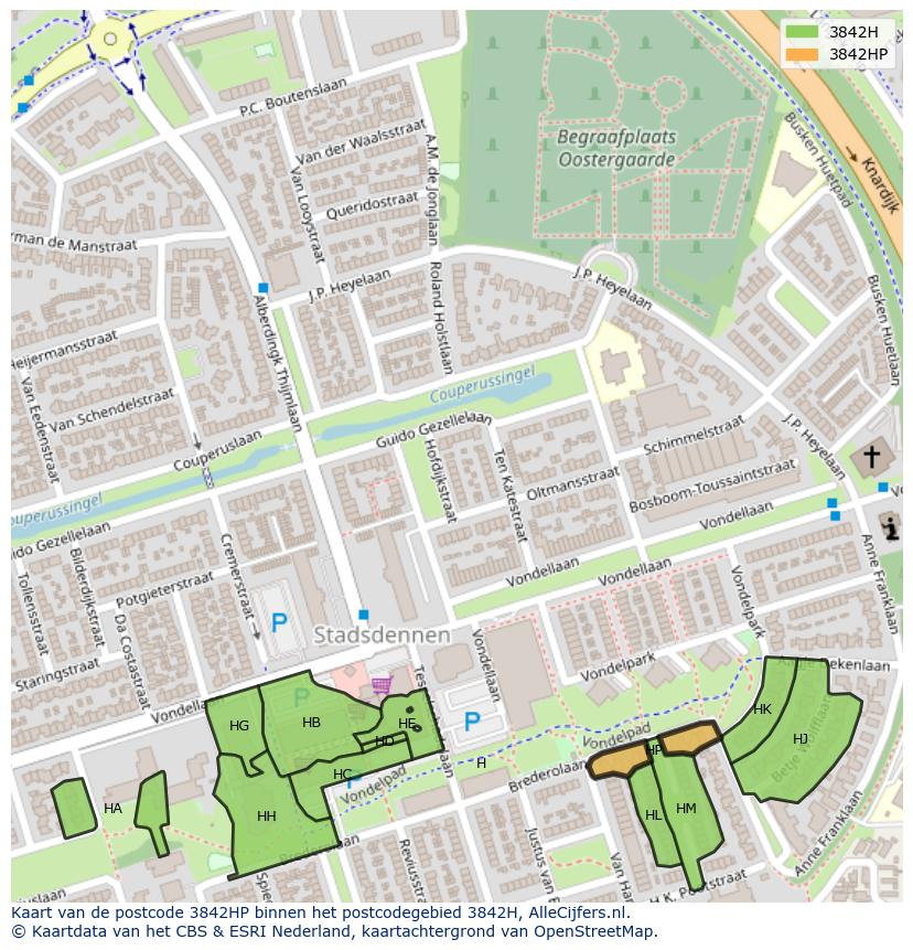 Afbeelding van het postcodegebied 3842 HP op de kaart.