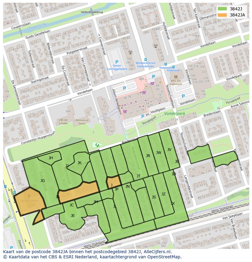 Afbeelding van het postcodegebied 3842 JA op de kaart.