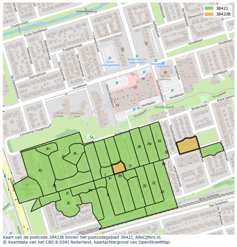 Afbeelding van het postcodegebied 3842 JB op de kaart.