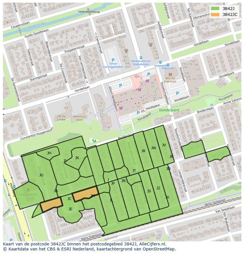 Afbeelding van het postcodegebied 3842 JC op de kaart.