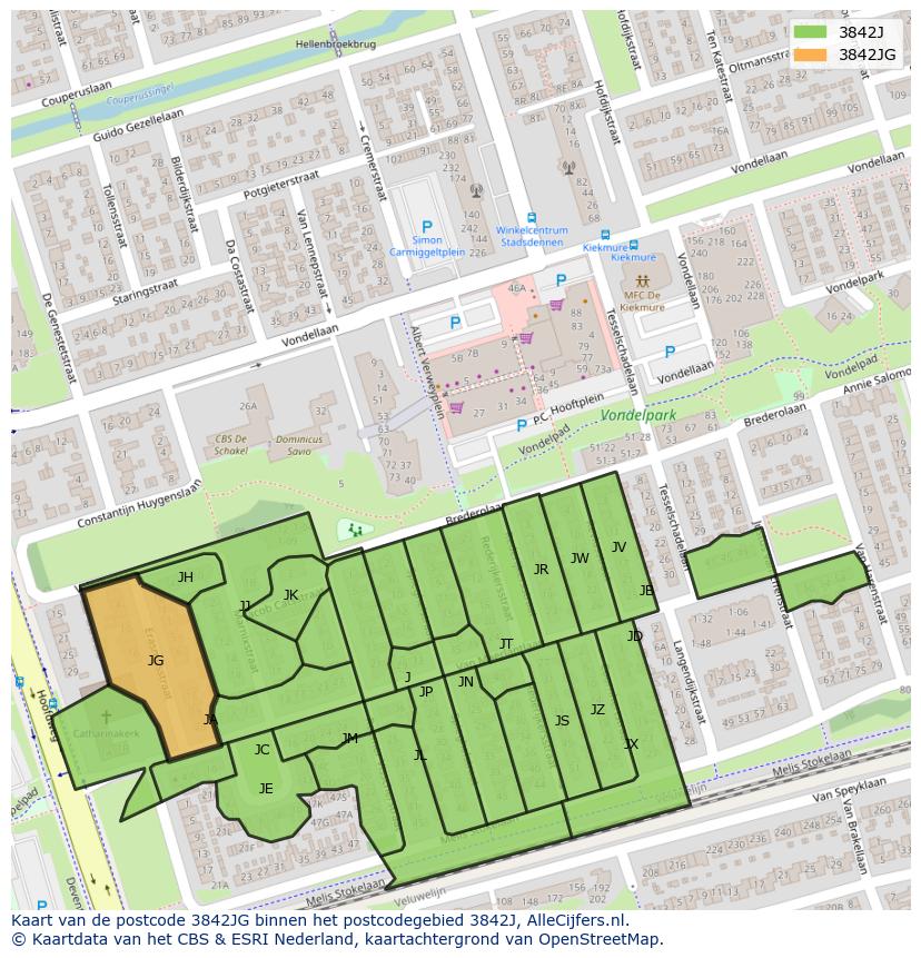 Afbeelding van het postcodegebied 3842 JG op de kaart.