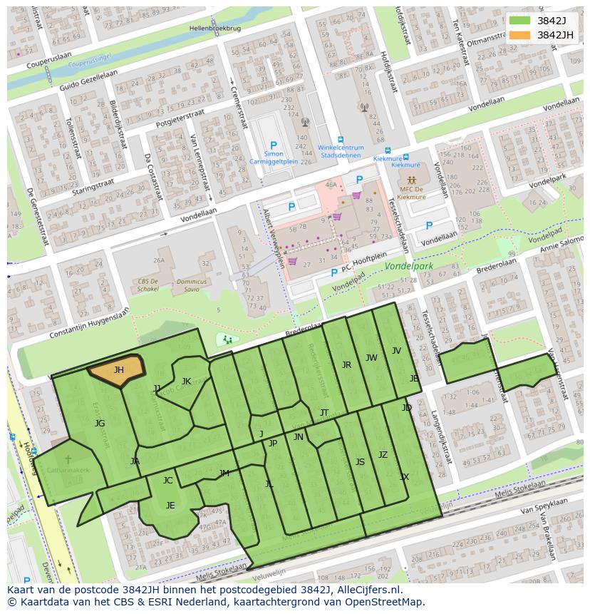 Afbeelding van het postcodegebied 3842 JH op de kaart.